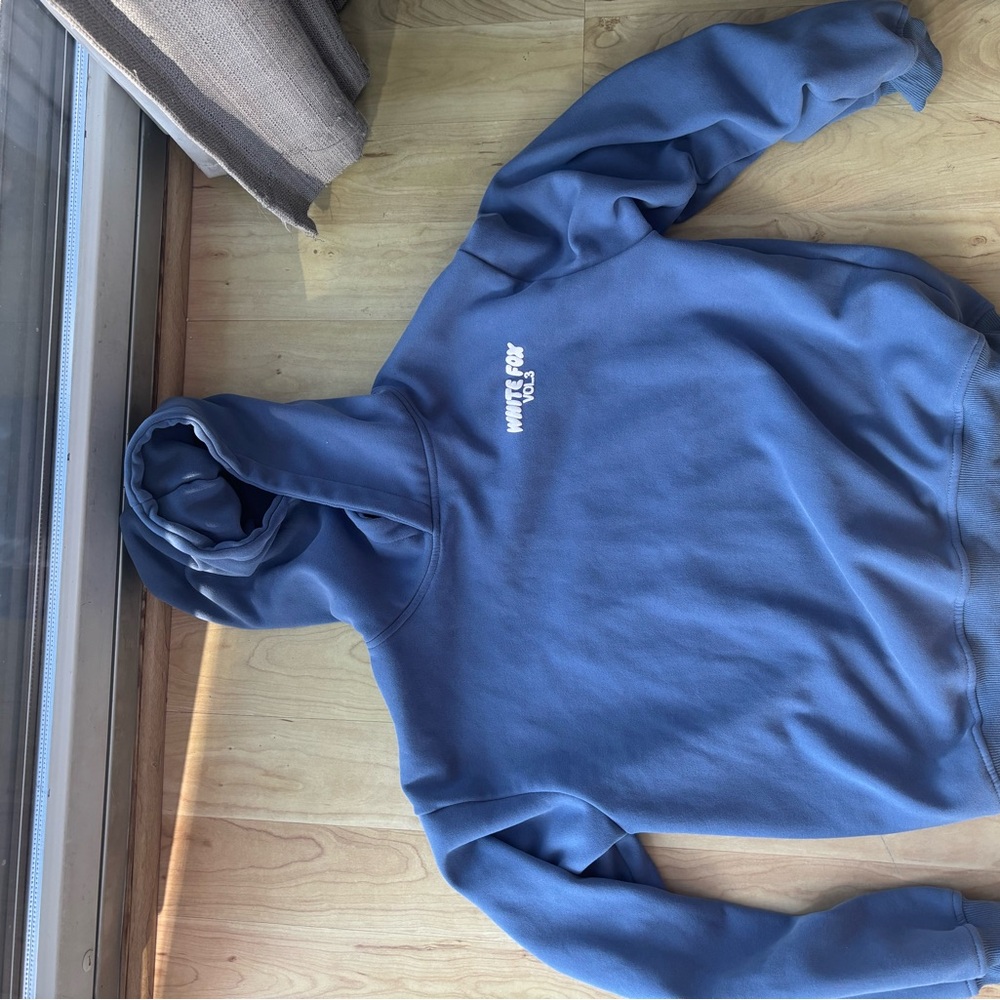 Blue M/L  White Fox Hoodie with White Logo